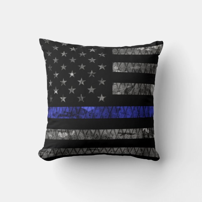 Police Thin Blue Line Flag Cushion (Front)