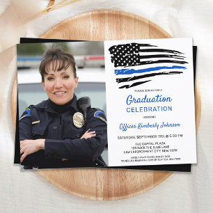 Police Thin Blue Line Flag Custom Photo Graduation Invitation