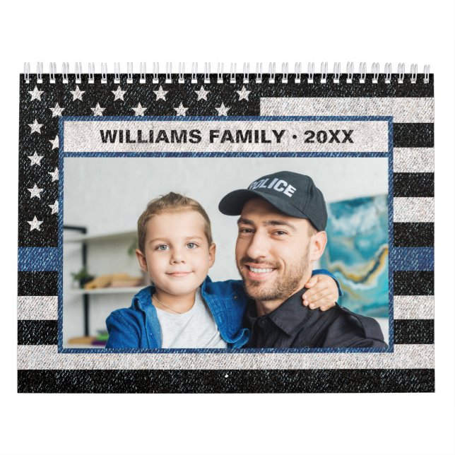 Police Thin Blue Line Flag Family Photo 2023 Calendar (Cover)