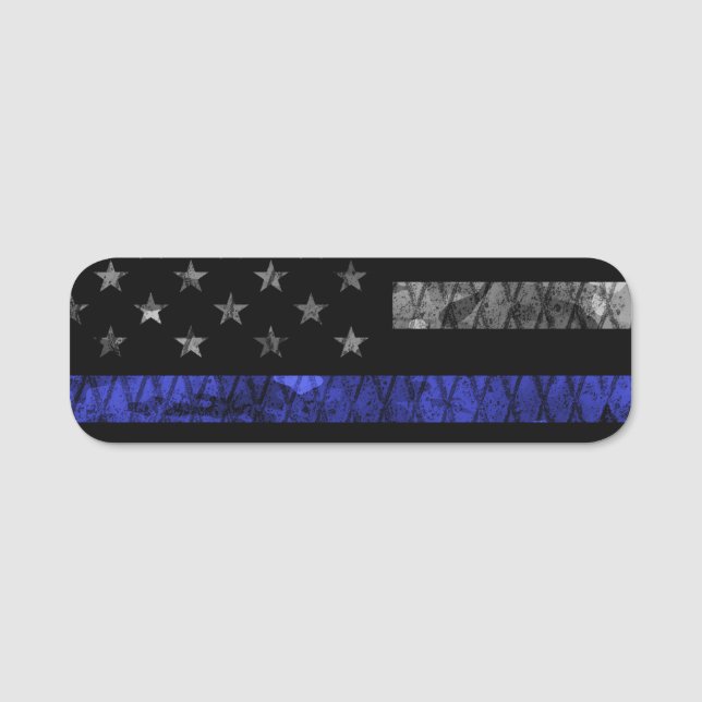 Police Thin Blue Line Flag Name Tag (Front)