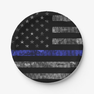 Police Thin Blue Line Flag Paper Plate