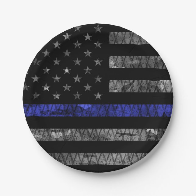 Police Thin Blue Line Flag Paper Plate (Front)