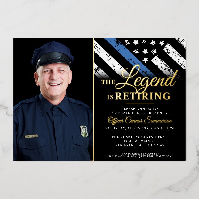 Police Thin Blue Line Flag Retirement Photo (Front)