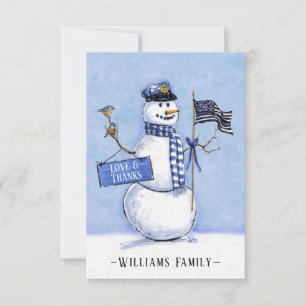 Police Thin Blue Line Flag Snowman Holiday Thank You Card