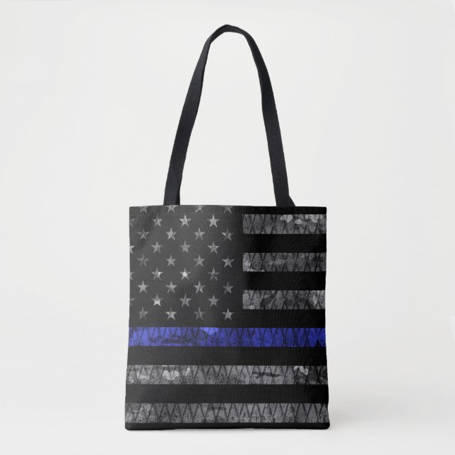 Police Thin Blue Line Flag Tote Bag (Front)