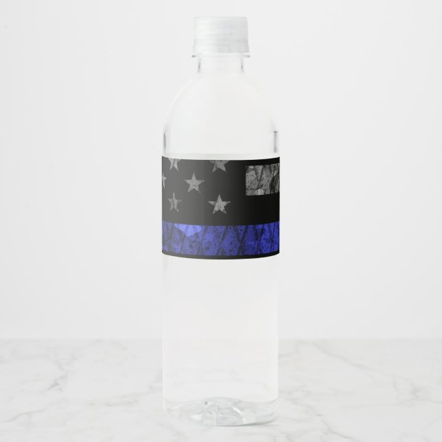 Police Thin Blue Line Flag Water Bottle Label (Front)