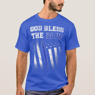 Police Thin Blue Line, God Bless The Blue Printed  T-Shirt