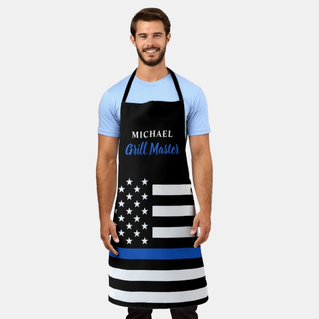 Police Thin Blue Line Grill Master American Flag A Apron (Worn)