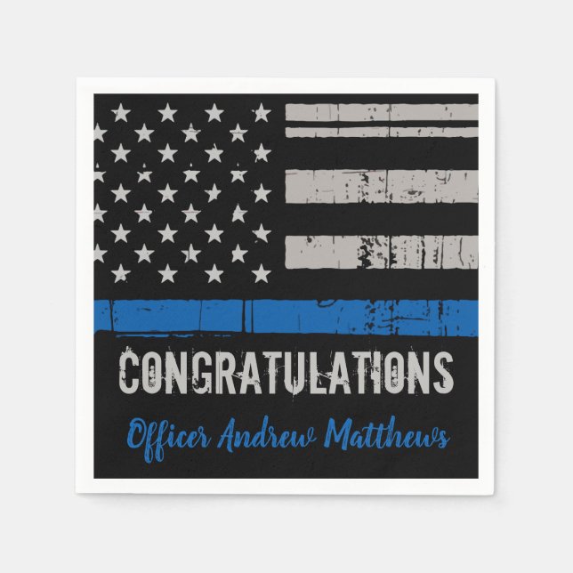 Police Thin Blue Line Law Enforcement Graduation Napkin (Front)