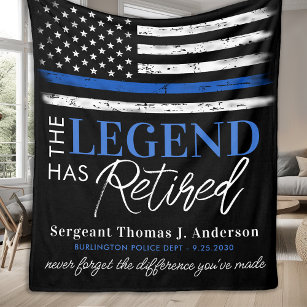 Police Thin Blue Line Legend Retired Retirement Fleece Blanket