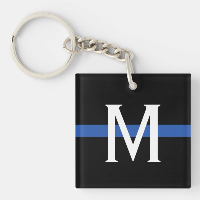Police Thin Blue Line Monogram Key Ring (Front)
