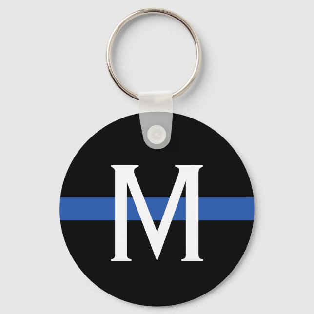 Police Thin Blue Line Monogram Key Ring (Front)