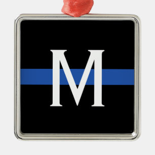 Police Thin Blue Line Monogram Metal Tree Decoration