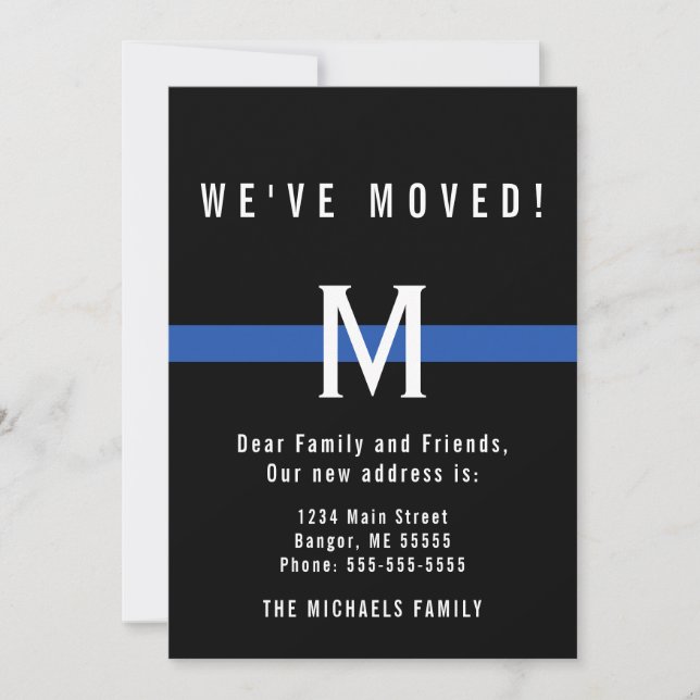 Police Thin Blue Line Monogrammed Moving Announcement (Front)