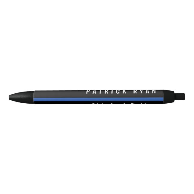 Police Thin Blue Line Monogrammed Name Black Ink Pen (Front)