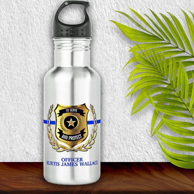 Police Thin Blue Line Officer Shield Personalised  532 Ml Water Bottle (Creator Uploaded)