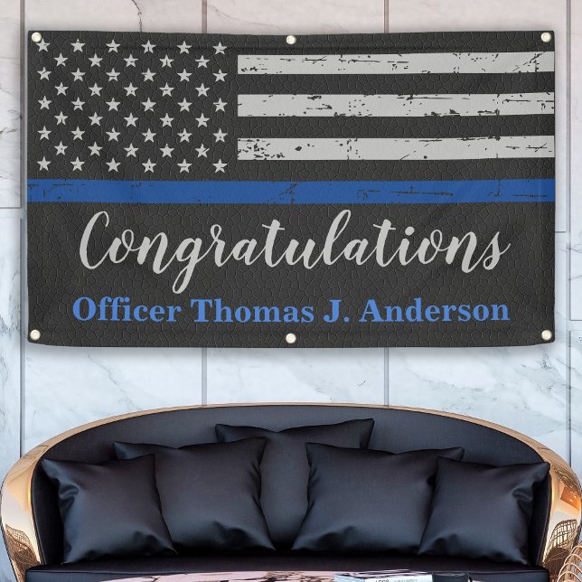 Police Thin Blue Line Personalise Graduation Party Banner (Creator Uploaded)