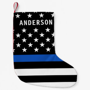 Police Thin Blue Line Personalised American Flag   Small Christmas Stocking