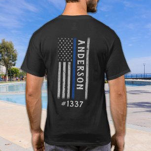 Police Thin Blue Line Personalised Badge Memorial T-Shirt