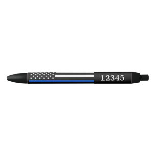 Police Thin Blue Line Personalised Badge Number  Black Ink Pen