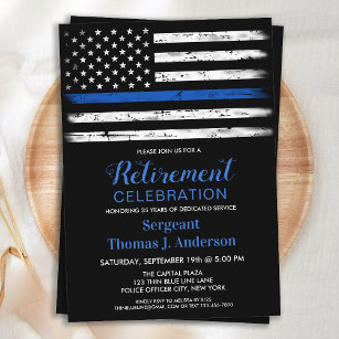 Police Thin Blue Line Personalised Flag Retirement Invitation
