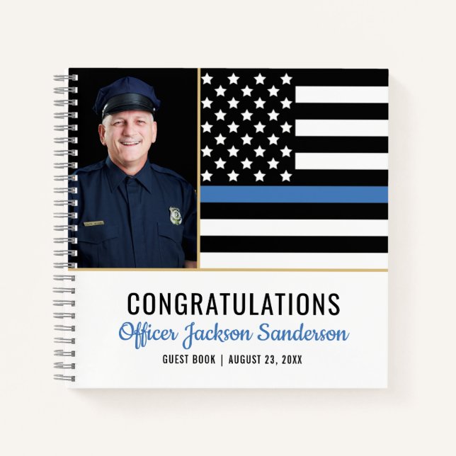 Police Thin Blue Line Photo Retirement Guest Book (Front)
