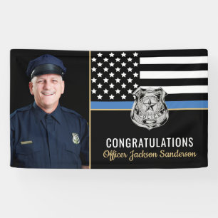 Police Thin Blue Line Photo Retirement Party Banner