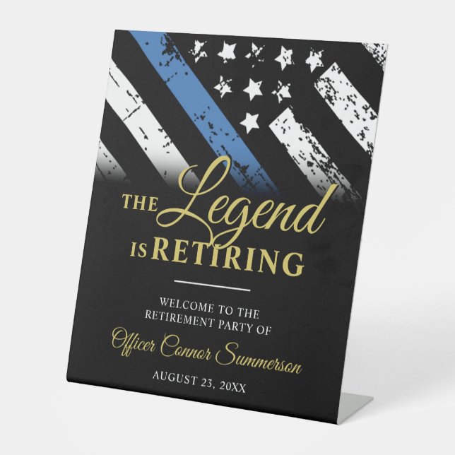 Police Thin Blue Line Retirement Party Welcome Pedestal Sign (Front)