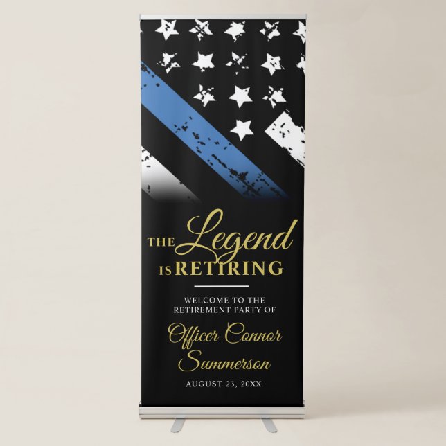 Police Thin Blue Line Retirement Party Welcome Retractable Banner (Front)