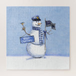 Police Thin Blue Line Snowman Christmas Jigsaw Puzzle<br><div class="desc">This holiday jigsaw puzzle for police officers features an artistically painted snowman wearing a police cap and holding a thin blue line American flag with stars and stripes and holding a sign that says "Merry Christmas". Designed by world renowned artist ©Tim Coffey.</div>