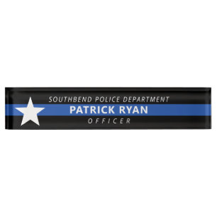 Police Thin Blue Line Star Monogram Name Nameplate