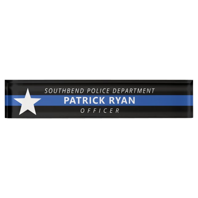 Police Thin Blue Line Star Monogram Name Nameplate (Front)