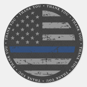 Police Thin Blue Line Vintage Leather Thank You Classic Round Sticker