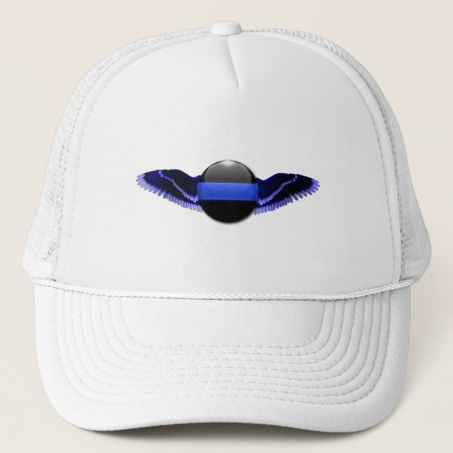 Police Thin Blue Line Wings Trucker Hat (Front)