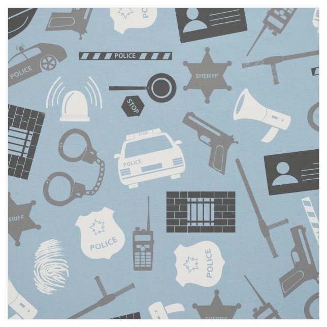 Police Tools and Symbols Blue Fabric (Swatch)