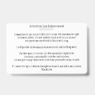 Police Traffic Stop Know Your Rights Card ID Badge
