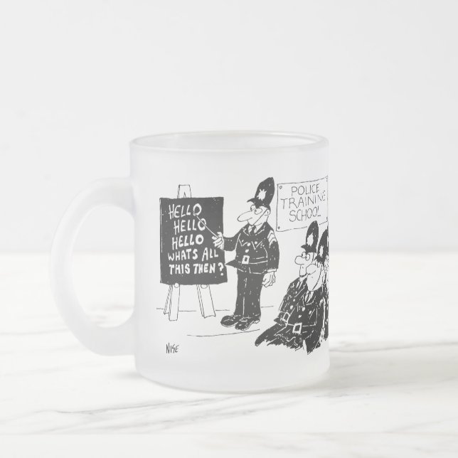 Police Training School Cartoon Frosted Glass Coffee Mug (Left)