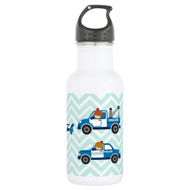 Police Trucks Helicopter Vehicles on Chevron 532 Ml Water Bottle (Front)