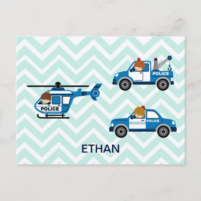 Police Trucks Helicopter Vehicles on Chevron Postcard (Front)