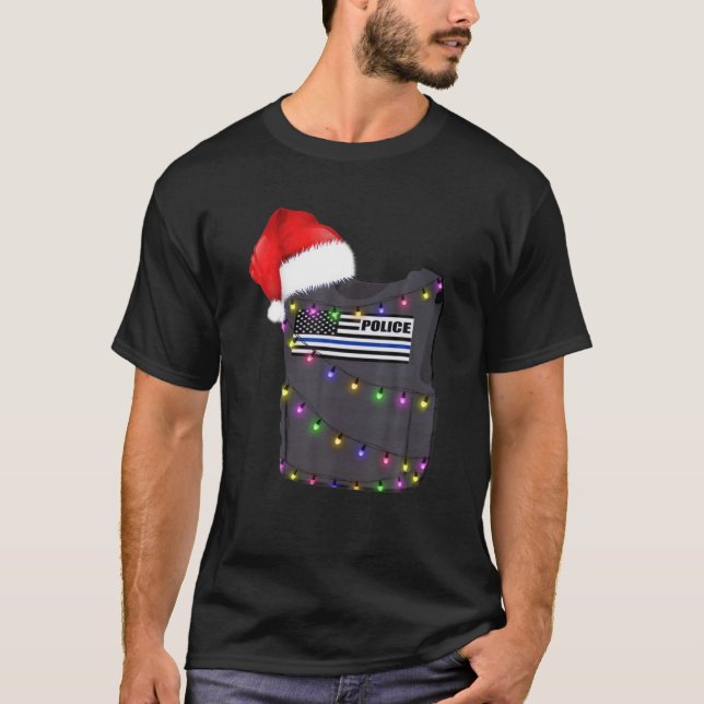 Police Uniform Christmas Lights Tree Decorations X T-Shirt (Front)