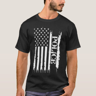 Police United States Distressed w US Flag T-Shirt