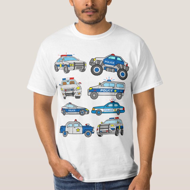 Police Vehicles for Men Women Cop Cars Boys Toddle T-Shirt (Front)