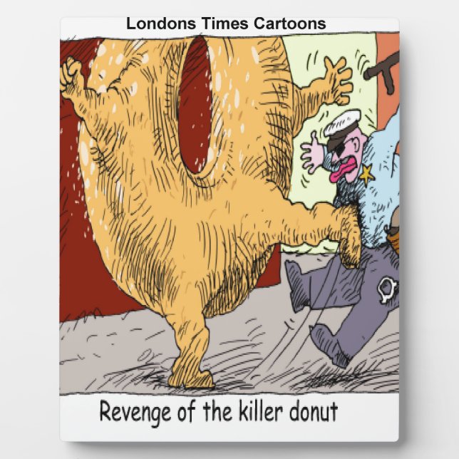 Police Vs Doughnut Funny Cartoon Plaque (Front)