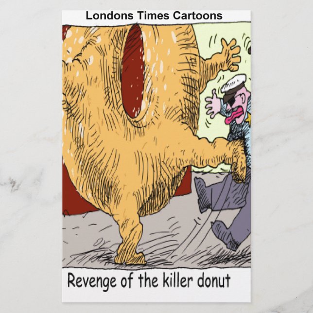 Police Vs Doughnut Funny Cartoon Stationery (Front)