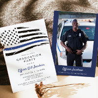 Police Watercolor Thin Blue Line Flag Graduation I