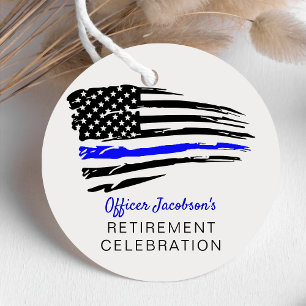 Police Watercolor Thin Blue Line Flag Retirement Favour Tags