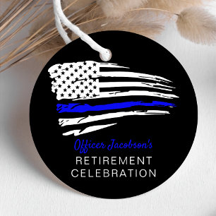 Police Watercolor Thin Blue Line Flag Retirement Favour Tags