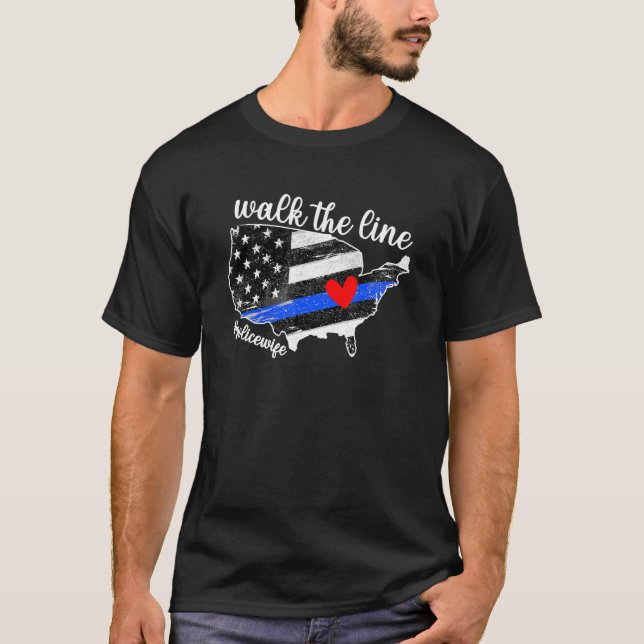 Police Wife Of A Police Officer Wife American Flag T-Shirt (Front)