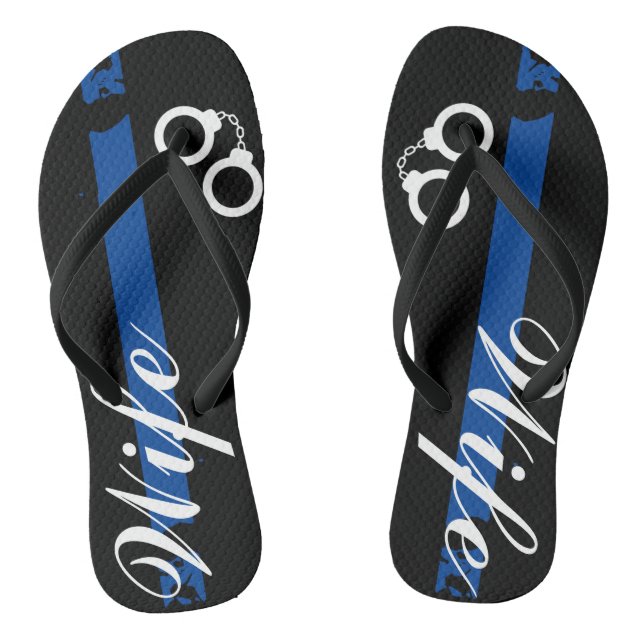 Police Wife Thin Blue Line Flip Flops (Footbed)
