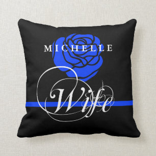 Police Wife Thin Blue line Rose Custom Name Cushion